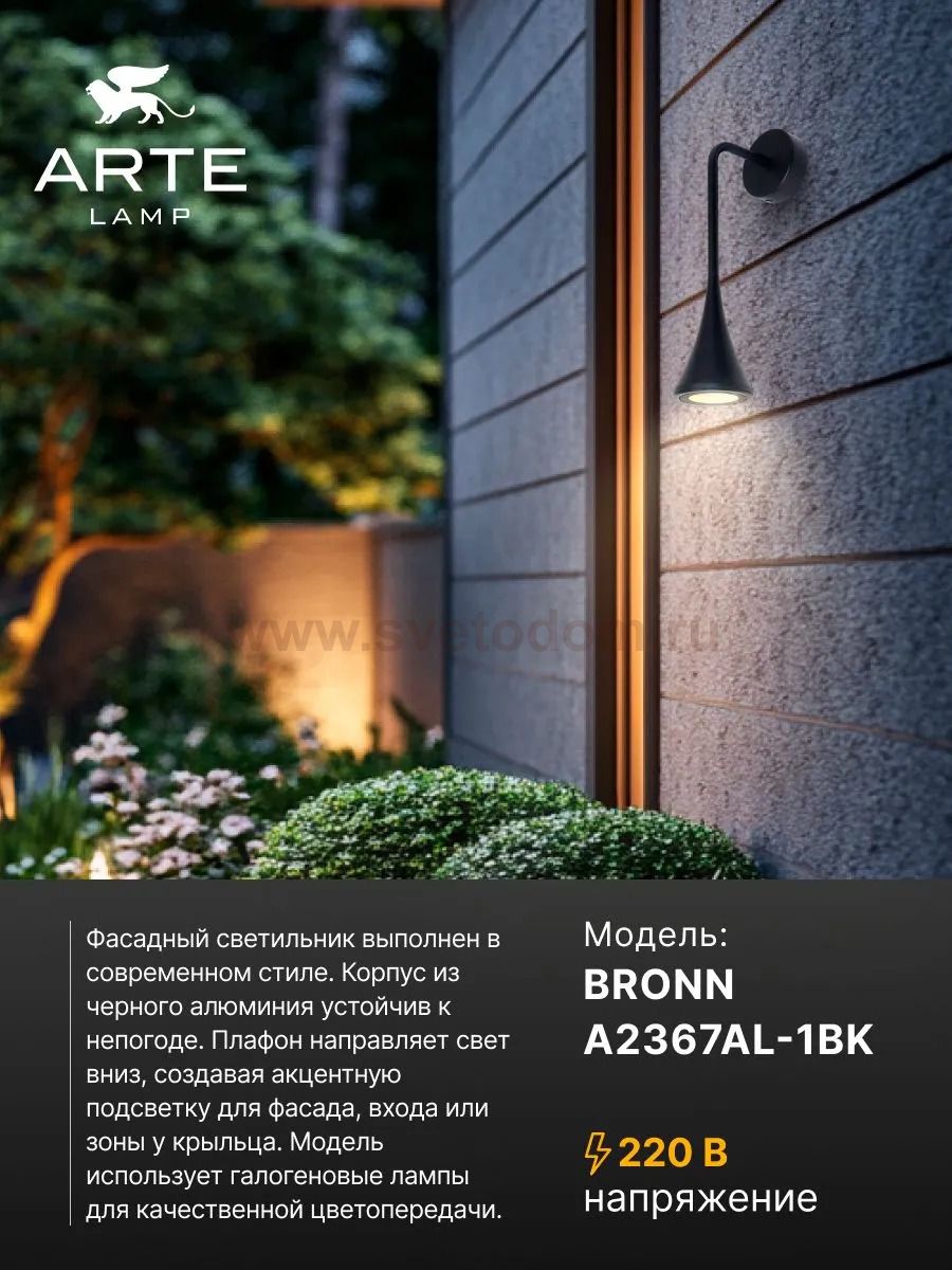Фасадный светильник Arte Lamp A2367AL-1BK BRONN