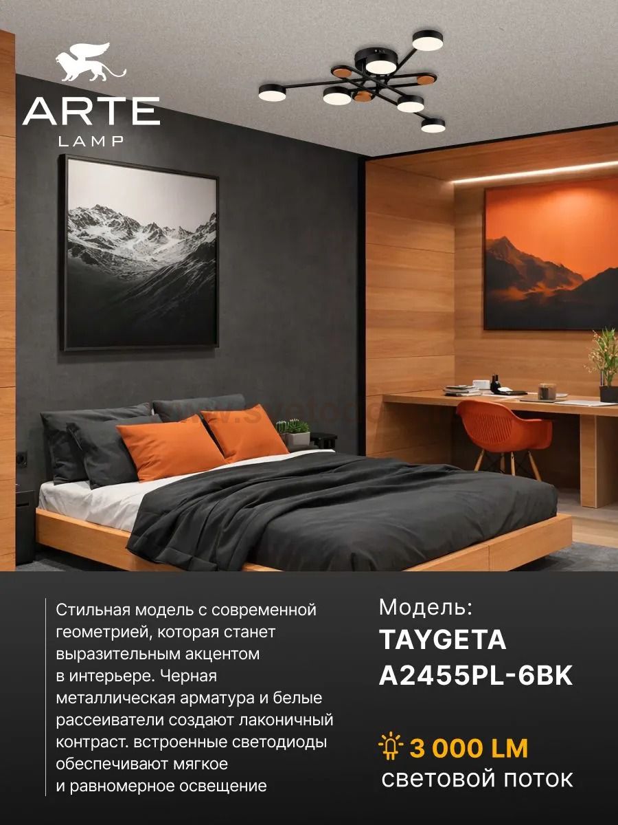СВЕТИЛЬНИК ПОТОЛОЧНЫЙ Arte Lamp A2455PL-6BK TAYGETA