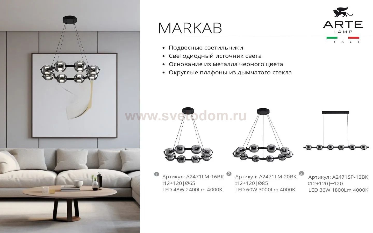 Светильник подвесной Arte Lamp A2471LM-16BK MARKAB