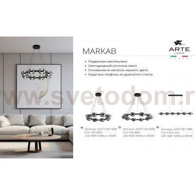 Светильник подвесной Arte Lamp A2471LM-16BK MARKAB
