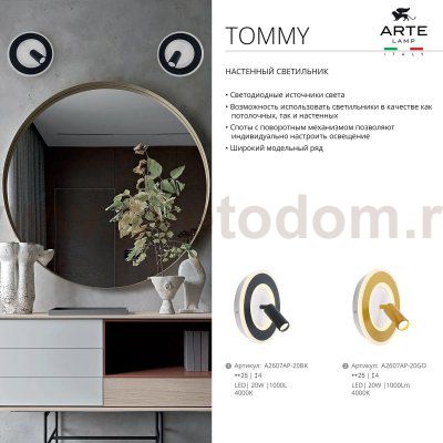 Светильник настенный бра Arte lamp A2607AP-20GO TOMMY