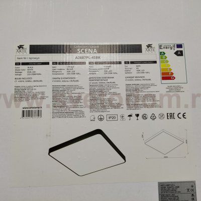 Светильник светодиодный 45Вт 600*600мм Arte Lamp A2687PL-45BK черный SCENA