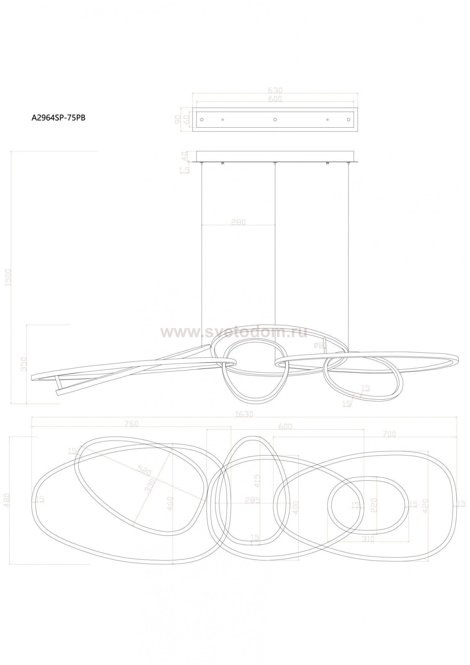 Подвесная люстра Arte Lamp A2964SP-75PB ORACLE