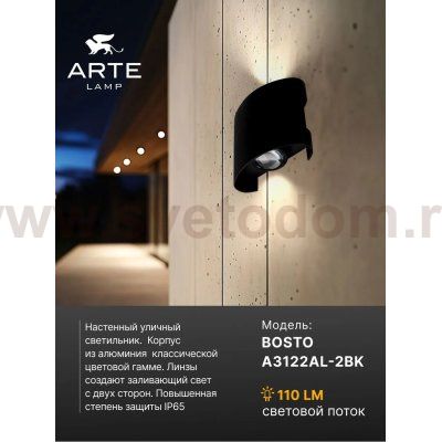 Уличный светильник Arte Lamp A3122AL-2BK BOSTO