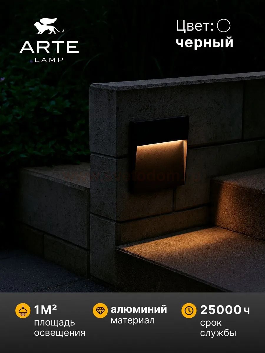 Подсветка для лестниц Arte Lamp PIAZZA A3224AL-1BK