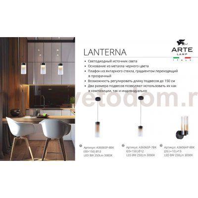 Светильник подвесной Arte Lamp A3606SP-7BK LANTERNA