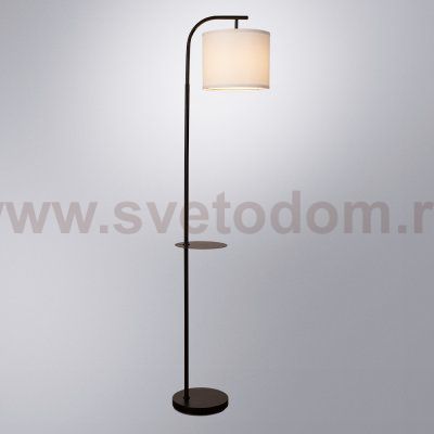 Торшер изогнутый с абажуром и полочкой Arte Lamp A4053PN-1BK