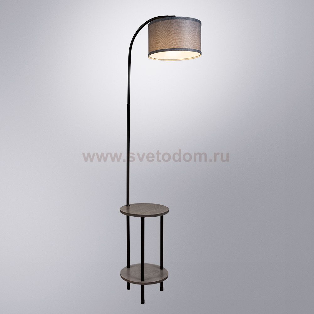 Изогнутый торшер с полочками и абажуром Arte Lamp A4055PN-1BK