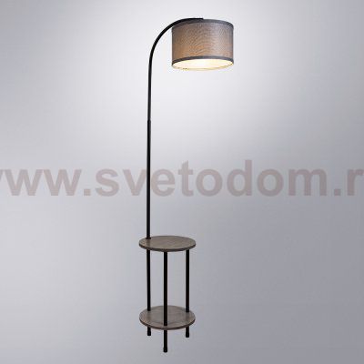 Изогнутый торшер с полочками и абажуром Arte Lamp A4055PN-1BK