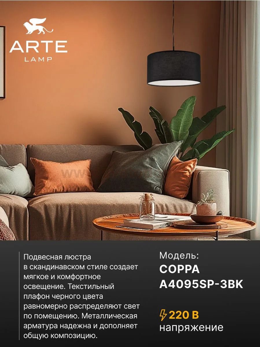 Светильник подвесной Arte Lamp A4095SP-3BK COPPA