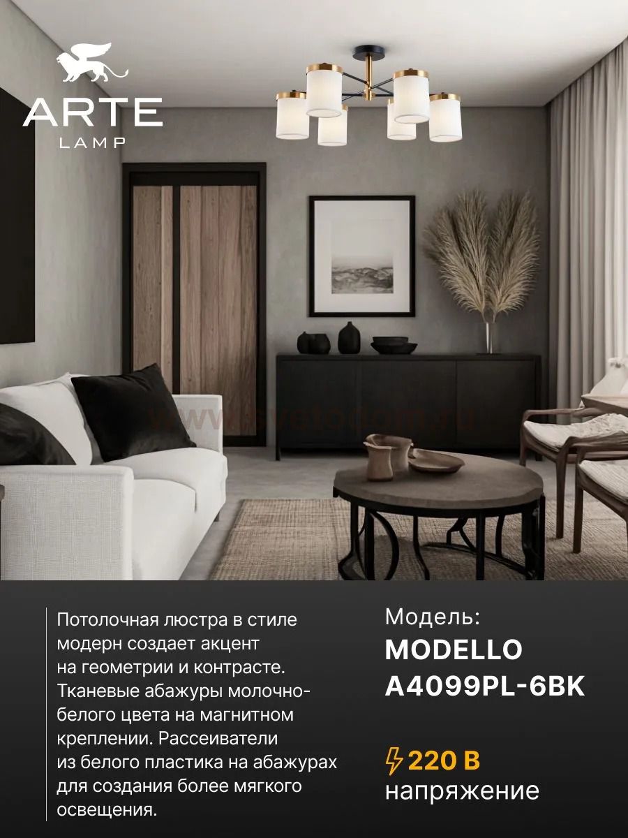 СВЕТИЛЬНИК ПОТОЛОЧНЫЙ Arte Lamp A4099PL-6BK MODELLO