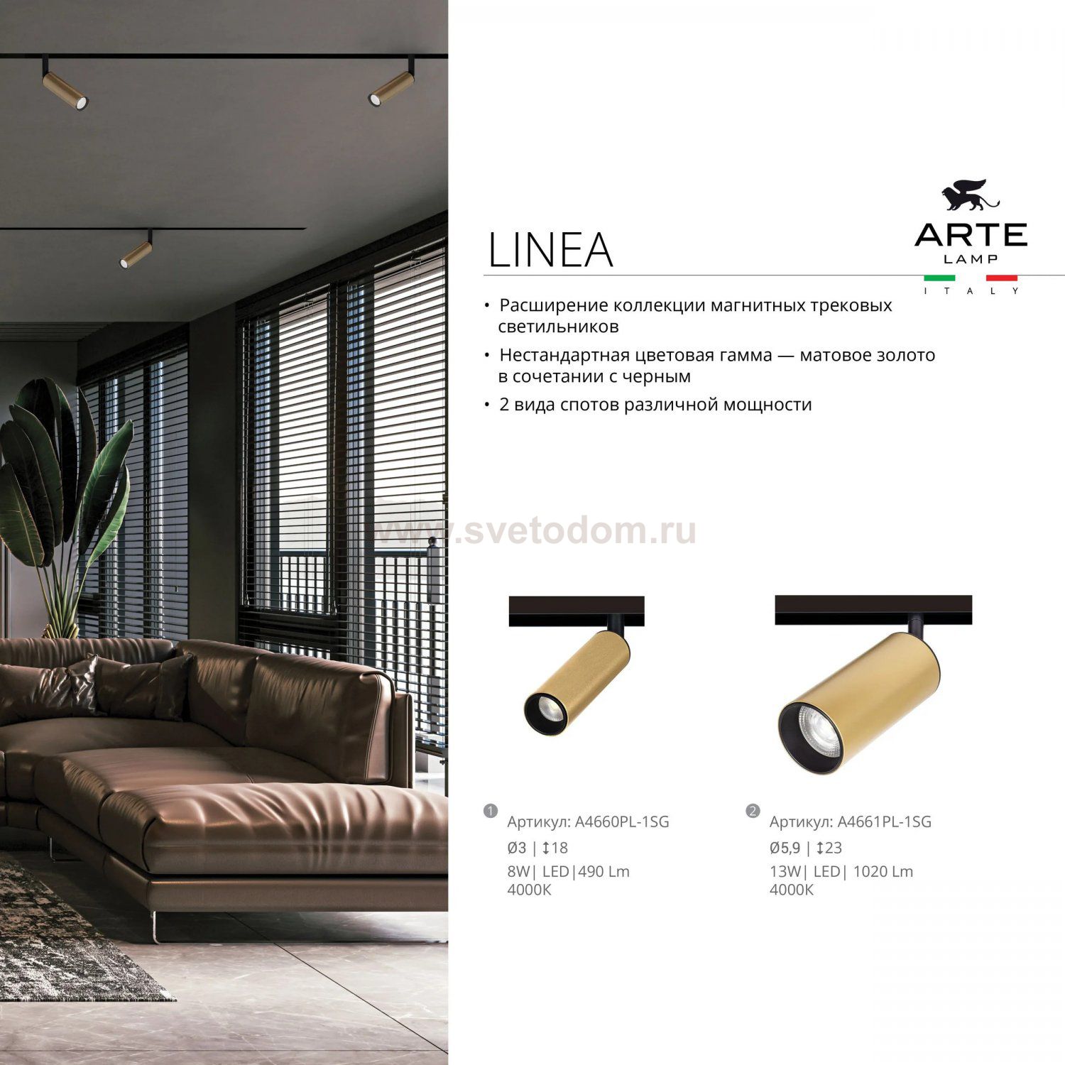 Магнитный трековый светильник Arte lamp A4660PL-1SG LINEA