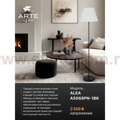 Торшер с абажуром Arte Lamp A5068PN-1BK ALEA