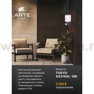Уличный светильник Arte Lamp A5316AL-1BK TOKYO