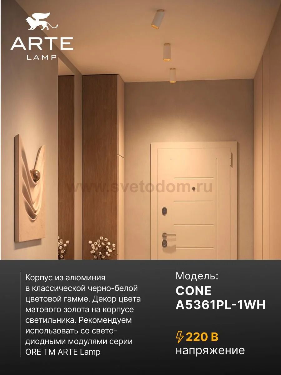 Точечный накладной светильник Arte Lamp A5361PL-1WH CONE