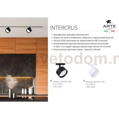 Трековый светильник однофазный Arte Lamp A5547PL-1WH INTERCRUS