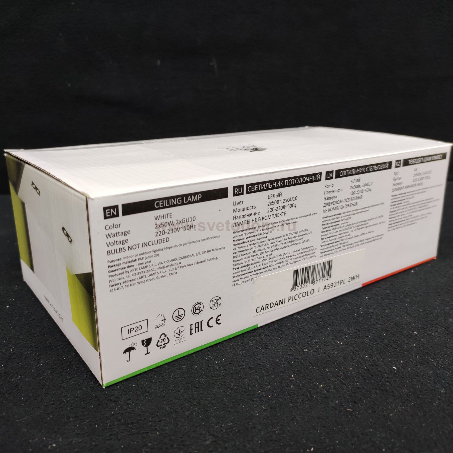 Светильник потолочный поворотный Arte lamp A5931PL-2WH CARDANI PICCOLO