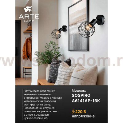 Накладной светильник спот Arte Lamp A6141AP-1BK SOSPIRO