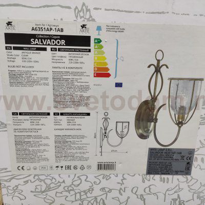 Светильник настенный Arte Lamp A6351AP-1AB Salvador