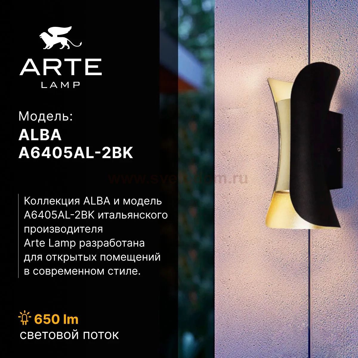 Фасадный светильник Arte Lamp A6405AL-2BK ALBA