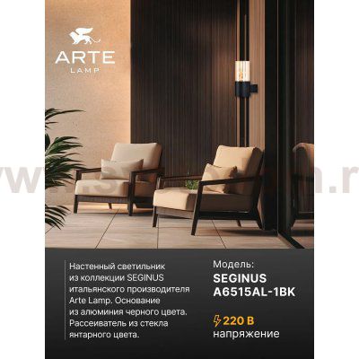 Уличный светильник Arte Lamp A6515AL-1BK SEGINUS