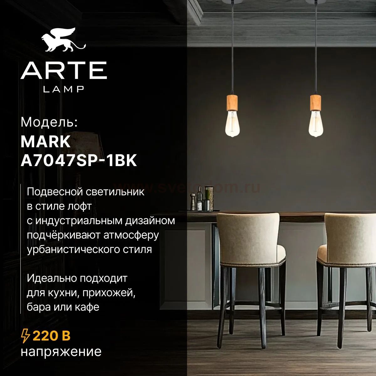 Светильник подвесной Arte Lamp A7047SP-1BK MARK