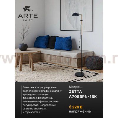 Торшер напольный Arte Lamp A7055PN-1BK ZETTA