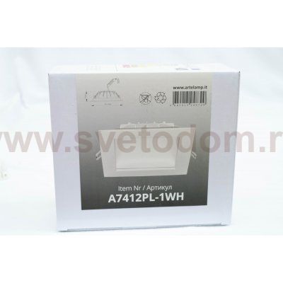 Светильник встраиваемый 12вт Arte lamp A7412PL-1WH RIFLESSIONE