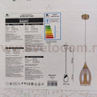 Светильник подвесной Arte lamp A7951SP-1GO BARRY