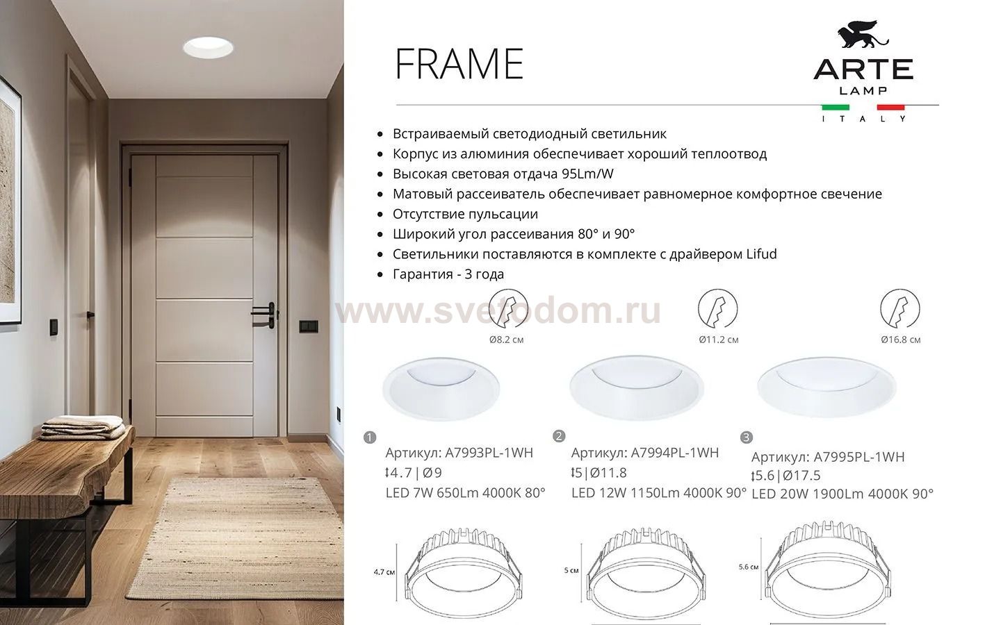 Светильник точечный встраиваемый светодиодный Arte Lamp A7995PL-1WH FRAME