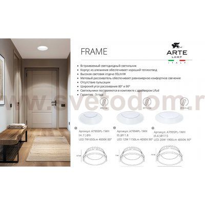 Светильник точечный встраиваемый светодиодный Arte Lamp A7995PL-1WH FRAME