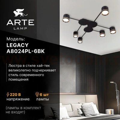 Потолочная люстра Arte Lamp A8024PL-6BK LEGACY