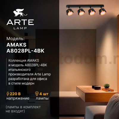 Накладной светильник спот Arte Lamp A8028PL-4BK AMAKS