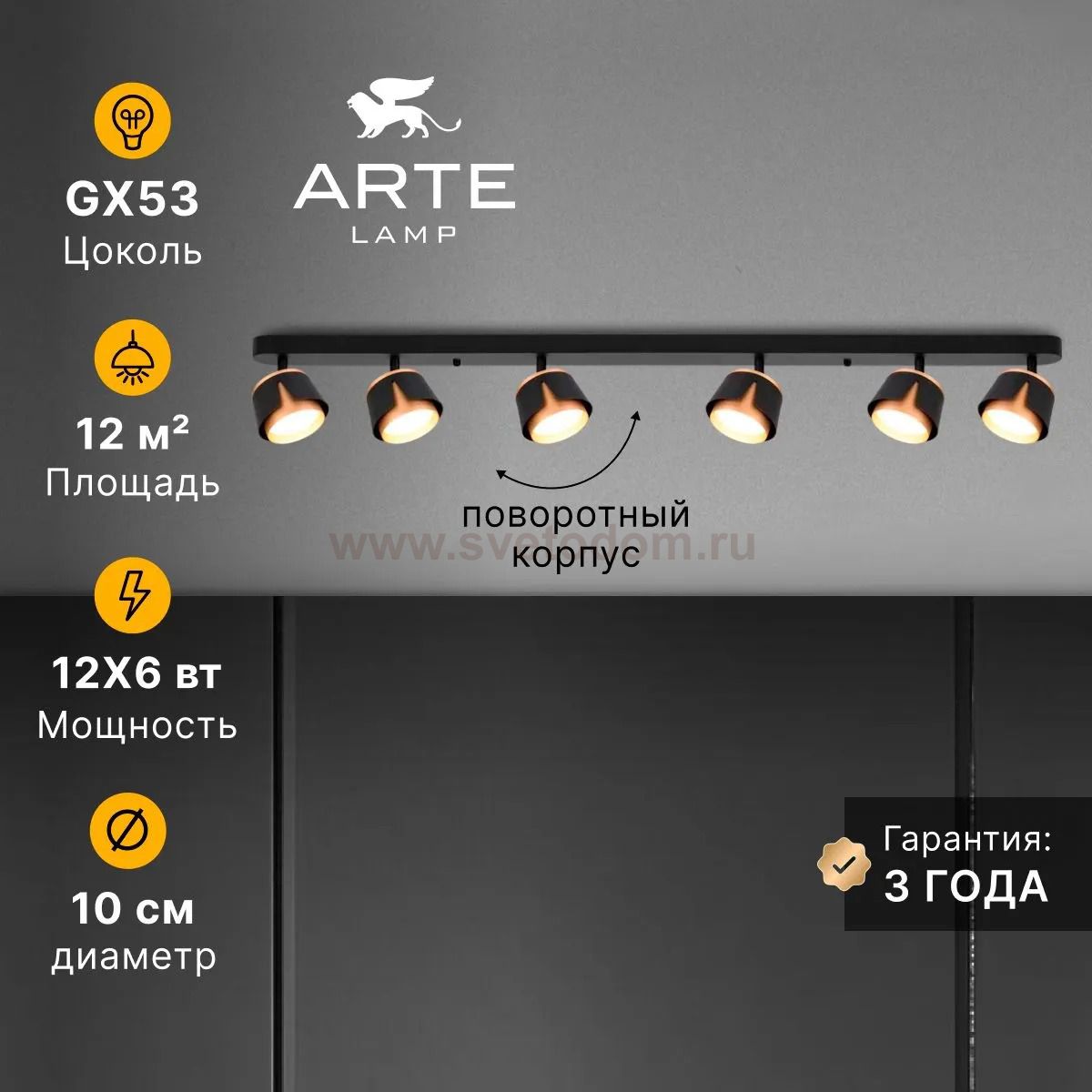 Накладной светильник спот Arte Lamp A8028PL-6BK AMAKS