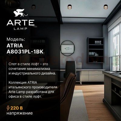 Споты Arte Lamp A8031PL-1BK ATRIA