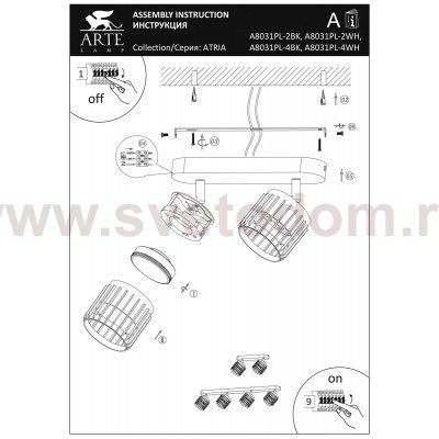 Накладной светильник спот Arte Lamp A8031PL-2BK ATRIA