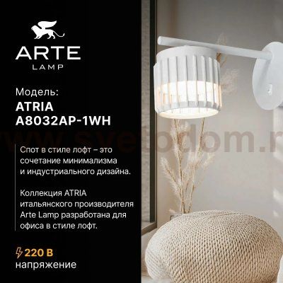 Накладной светильник спот Arte Lamp A8032AP-1WH ATRIA
