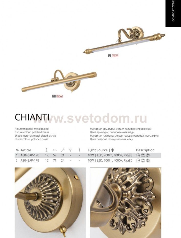 Светильник настенный Arte lamp A8046AP-1PB CHIANTI