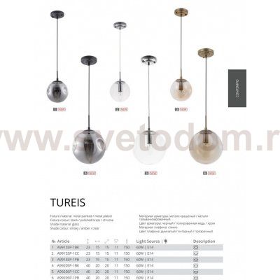 Светильник подвесной Arte lamp A9915SP-1PB TUREIS