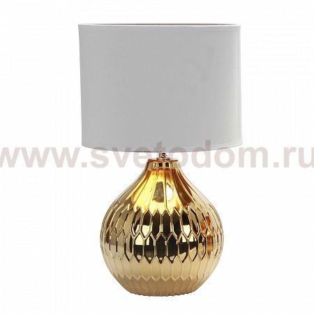 Настольная лампа золотая с белым абажуром Omnilux OML-16204-01 Abbadia
