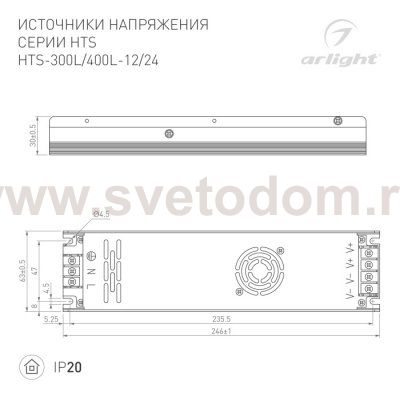 Блок питания HTS-400L-24 (24V, 16.5A, 400W) Arlight 20829