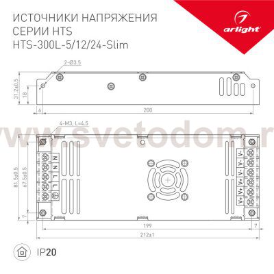 Блок питания HTS-300L-5-Slim (5V, 60A, 300W) Arlight 22414