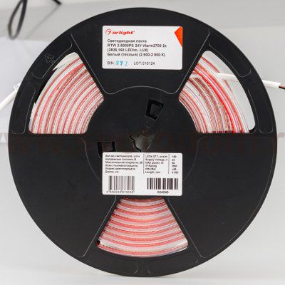 Лента RTW 2-5000PS 24V Warm2700 2x (2835, 160 LED/m, LUX) Arlight 24545