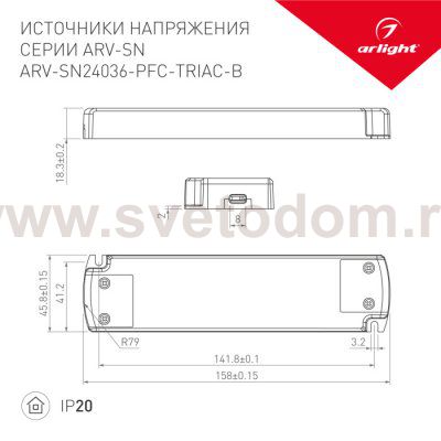 Блок питания ARV-SN24036-PFC-TRIAC-B (24V, 1.5A, 36W) Arlight 27633
