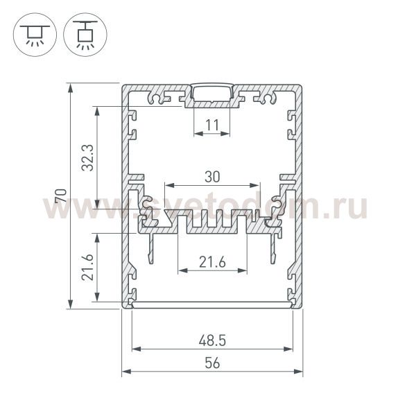 Профиль KLUS-POWER-W50-2000 ANOD (Arlight, Алюминий) Arlight 30303