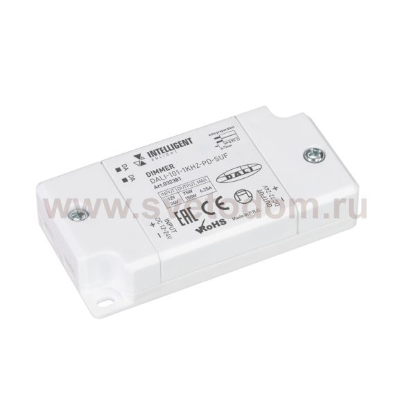 INTELLIGENT ARLIGHT Диммер DALI-101-1kHz-PD-SUF (12-24V, 1х6.25А) (IARL, IP20 Пластик, 5 лет) Arlight 32381
