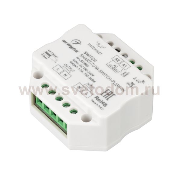 Контроллер-выключатель SMART-TUYA-SWITCH-PUSH-IN (230V, 1.5A, WiFi, 2.4G) (Arlight, IP20 Пластик, 5 лет) Arlight 33002