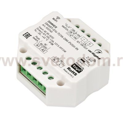 Диммер SMART-D14-TUYA-DIM-PUSH-IN (230V, 1.5A, 0/1-10V, 2.4G) (Arlight, IP20 Пластик, 5 лет) Arlight 33760