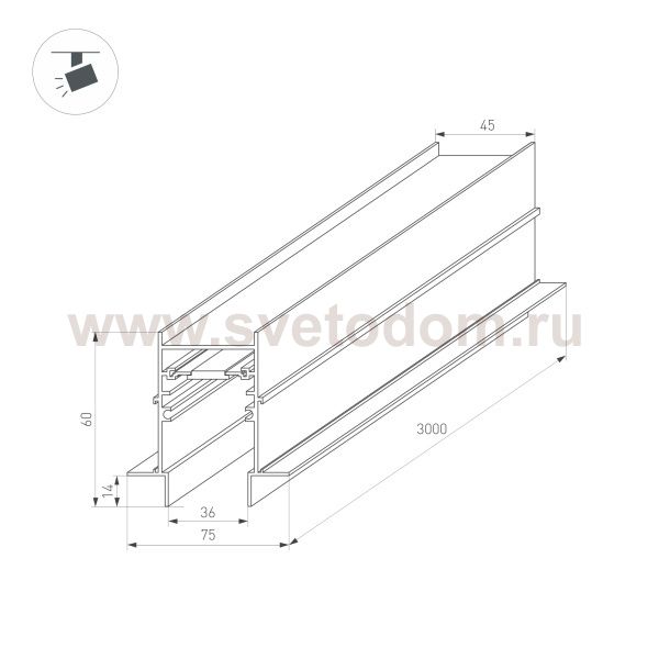 Встраиваемый магнитный трек с фланцем для монтажа в гипсокартонный потолок Arlight 34680