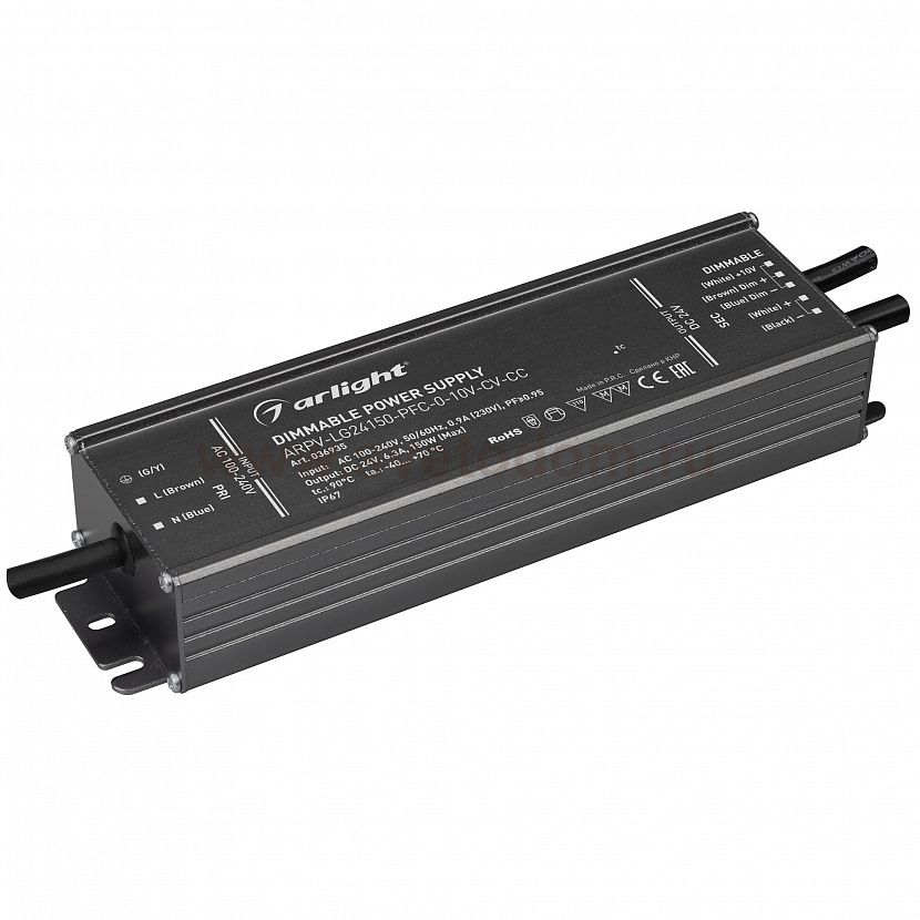 Блок питания ARPV-LG24150-PFC-0-10V-CV-CC (24V, 6.3A, 150W) (Arlight, IP67 Металл, 5 лет) Arlight 36935